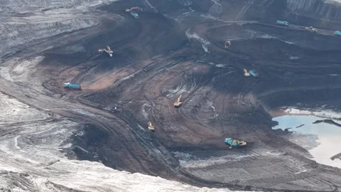 Aerial view of coal loading and unloading activities at a coal mine in a mi.. Stock-Footage 337812778