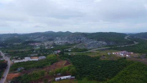 Aerial view of coal mine close to road Stock Footage 264148137