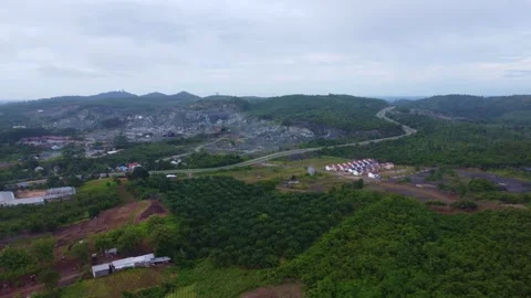 Aerial view of coal mine close to road Stock Footage 264148139