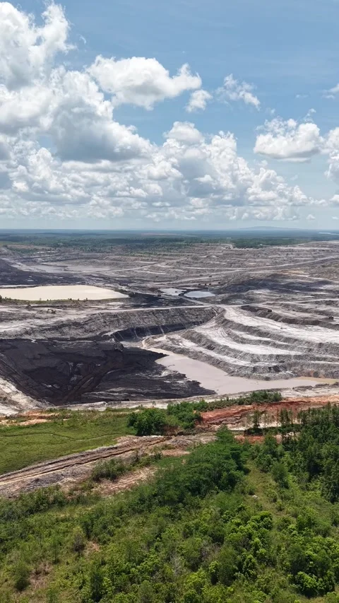 Aerial view of coal mining, land full of excavation holes Stock Footage 338313381