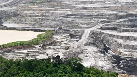 Aerial view of coal mining, land full of excavation holes Stock Footage 338313404