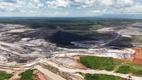 Aerial view of coal mining, land full of excavation holes Stock Footage 338313419