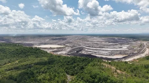 Aerial view of coal mining, land full of excavation holes Stock Footage 338313438