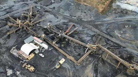 Aerial view of coal mining quarry Stock Photos
