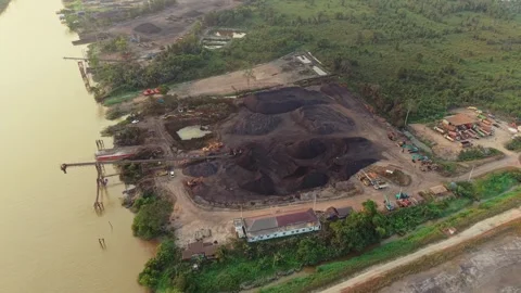 Aerial view of coal mining site in Anggana, Indonesia. Stock Footage 346665502
