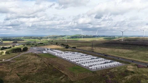 Aerial View of Coalburn 1 Battery Energy Storage System in Scotland Stock Footage 346017791