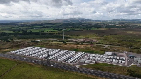 Aerial View of Coalburn 1 Battery Energy Storage System in Scotland Stock Footage 346017797