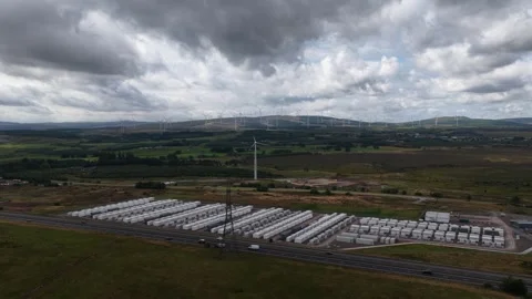 Aerial View of Coalburn 1 Battery Energy Storage System in Scotland Stock Footage 346017800