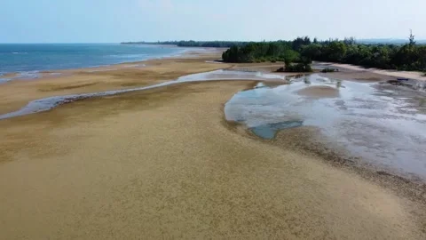 Aerial view of the coast line at low tide Stock Footage 138919085