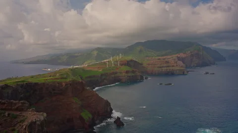 Aerial view the coast of Punta San Lorenzo in Madeira island in Portugal at Stock Footage 270630798