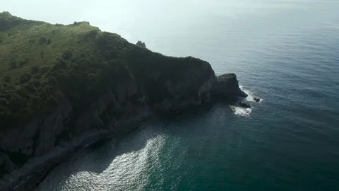 Aerial view, Coast, Rock's Cliffs, Pacific Ocean, Sunrise Stock Footage 163094758