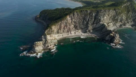 Aerial view, Coast, Rock's Cliffs, Mountains, Pacific Ocean Stock Footage 163094810