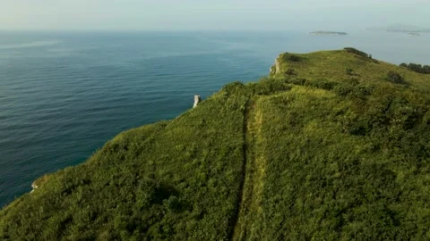 Aerial view, Coast, Rock's Cliffs, Mountains, Grassland, Pacific Ocean Stock-Footage 163094847
