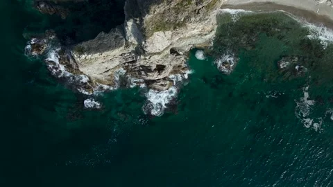 Aerial view, Coast, Rock's Cliffs, Stones, Pacific Ocean, Sunrise Stock Footage 163094878