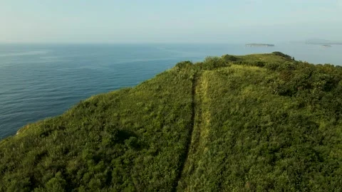 Aerial view, Coast, Rock's Cliffs, Stones, Grassland, Pacific Ocean Stock Footage 163094898