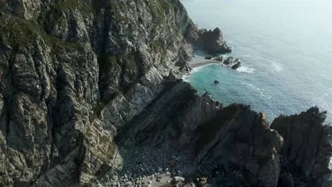 Aerial view, Coast, Rock's Cliffs, Stones, Pacific Ocean, Sunset Stock Footage 163094902