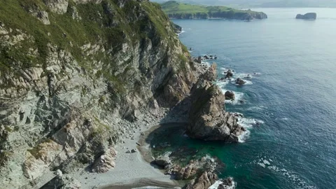 Aerial view, Coast, Rock's Cliffs, Stones, Mountains, Pacific Ocean Stock Footage 163094945