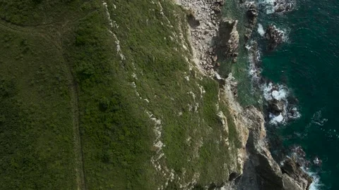 Aerial view, Coast, Rock's Cliffs, Islands, Mountains, Pacific Ocean, Down Stock Footage 163094991
