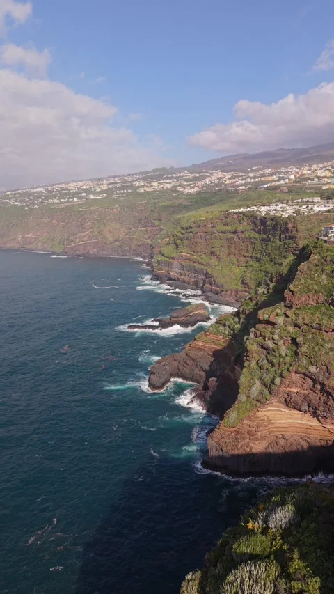 Aerial View of Coastal Cliffs in Santa Ursula, Tenerife, Spain Stock Footage 336340655