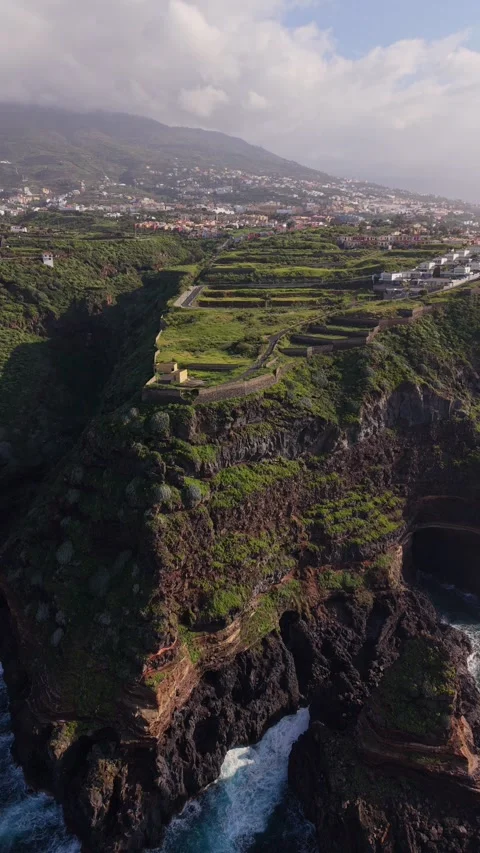 Aerial View of Coastal Cliffs in Santa Ursula, Tenerife, Spain Stock Footage 336340721