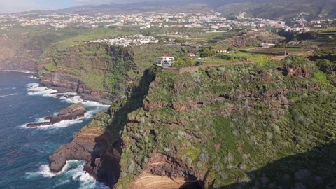 Aerial View of Coastal Cliffs in Santa Ursula, Tenerife, Spain Stock Footage 336340779