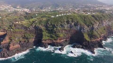 Aerial View of Coastal Cliffs in Santa Ursula, Tenerife, Spain Stock Footage 336340918