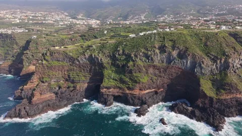 Aerial View of Coastal Cliffs in Santa Ursula, Tenerife, Spain Stock Footage 336341204