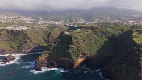 Aerial View of Coastal Cliffs in Santa Ursula, Tenerife, Spain Stock Footage 336342293