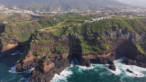 Aerial View of Coastal Cliffs in Santa Ursula, Tenerife, Spain Stock Footage 336342431