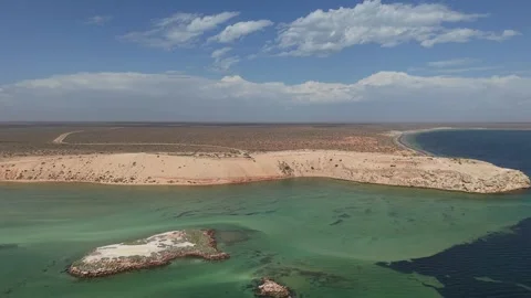 Aerial View of Coastal Eagle Bluff Lookout Boardwalk over Turquoise Shark Bay Video stock 328993299