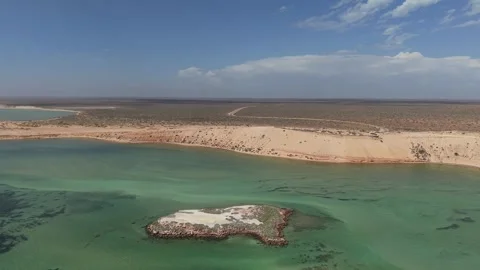 Aerial View of Coastal Eagle Bluff Lookout Boardwalk over Turquoise Shark Bay Video stock 328993333