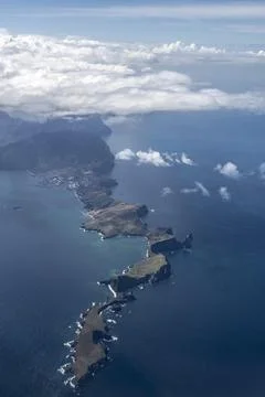 Aerial view coastal landscape cliffs and sea Miradouro da Ponta do Rosto rugged Stock Photos