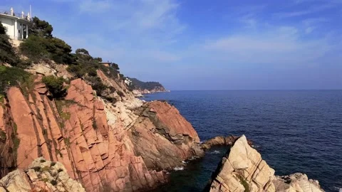 Aerial view of coastal line cliffs near Mediterranean, Costa Brava, Spain Stock Footage 306015968
