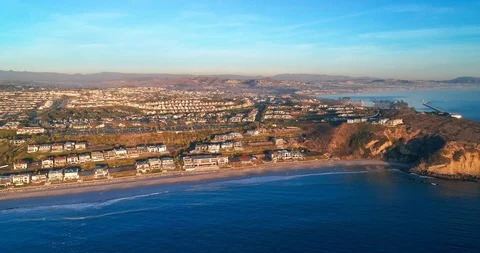 Aerial view of coastal neighborhood in Dana Point, Orange County, California Stock Footage