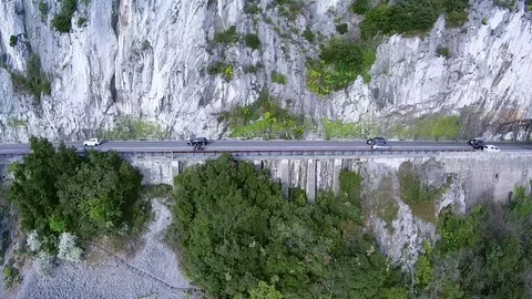 Aerial view of Coastal road. Drone flying along coast near Trieste Italy Stock Footage 80908161