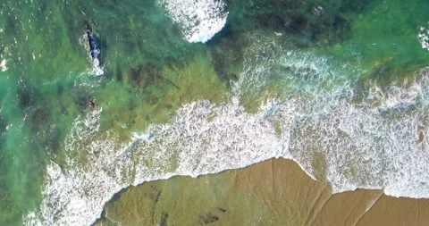 Aerial view of a coastal section with approaching breaking waves Video stock 146718507