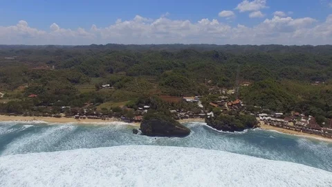 Aerial view of coastal village in the java sea, Indonesia. Stock Footage 101041500