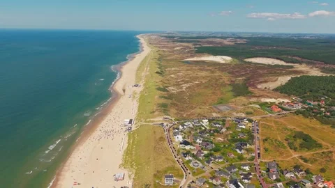 Aerial View on Coastline of Bergen aan Zee Netherlands Stock Footage 341802353