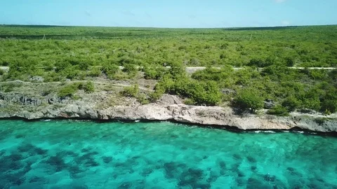 Aerial view of the coastline of Bonaire - Drone shot above 200 meters Stock Footage