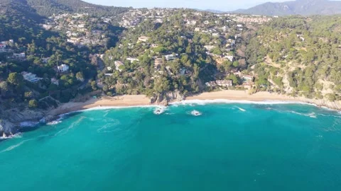 Aerial view of the coastline in Lloret de Mar, Spain. Stock Footage 341582080