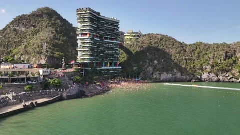 Aerial view of coastlines of cat ba island in halong bay vietnam Video stock 311927885