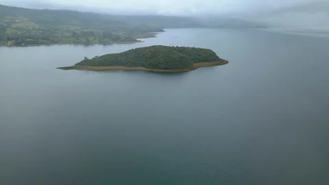 Aerial view of Cocha Lagoon on a cloudy day Stock Footage 330983238