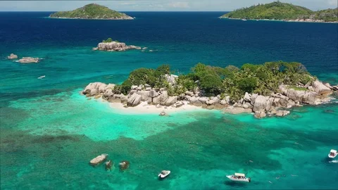 Aerial view of Coco Island, seascape of Seychelles islands from above Stock Footage 100441953