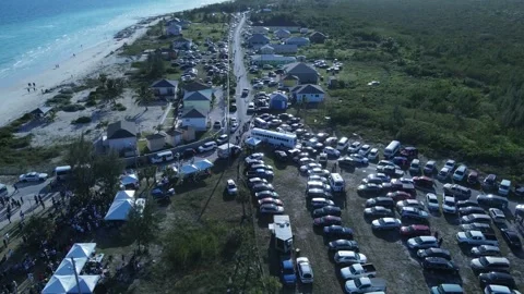 Aerial View of Coconuts Fest 2024 Beach, Pelican Point, Grand Bahama, Bahamas Stock Footage 270967129