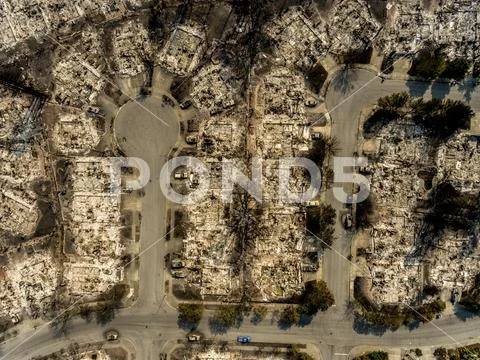 Aerial View of Coffey Park - Tubbs Fire Destruction - Santa Rosa, CA Stock Photos