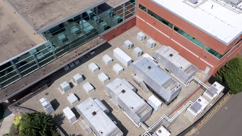 Aerial View: CogNovum Data Center Cooling Units in Trumbull, Connecticut Stock Footage 345781395