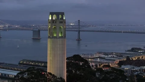 Aerial view of the Coit Tower scenery in San Francisco, California, USA Stockbeeldmateriaal 334373988