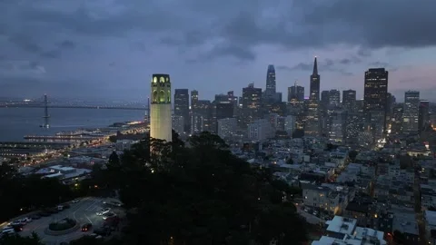 Aerial view of the Coit Tower scenery in San Francisco, California, USA Stockbeeldmateriaal 334374651