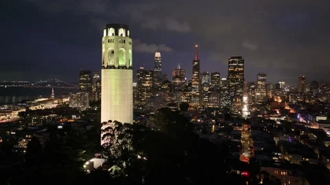 Aerial view of the Coit Tower scenery in San Francisco, California, USA Stockbeeldmateriaal 334377417