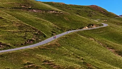 Aerial view of Col d'Aubisque mountain road, France. Stock Footage 340260182